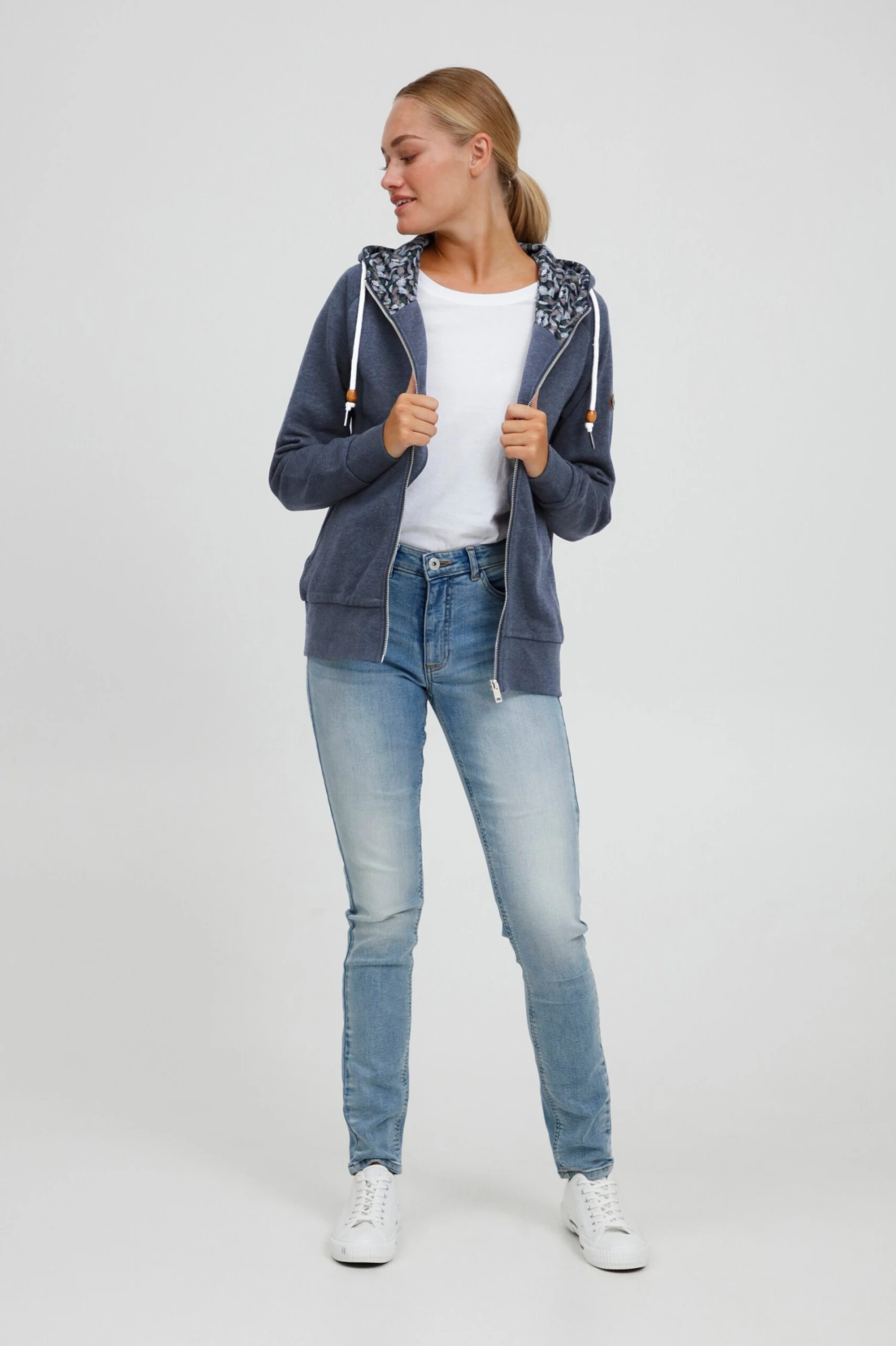 OXMO Sweatvesten Sweatvest ULLA Dames Donkerblauw 3 OXMO Sweatvesten Sweatvest ULLA Dames Donkerblauw - Afbeelding 3