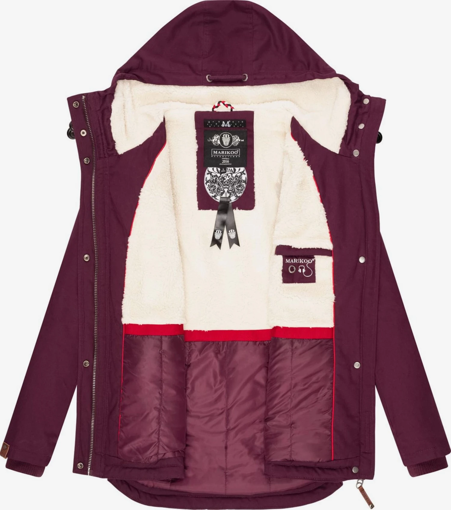 Marikoo Winterjassen Winterjas Bikoo Dames Wijnrood 4 Marikoo Winterjassen Winterjas Bikoo Dames Wijnrood - Afbeelding 4