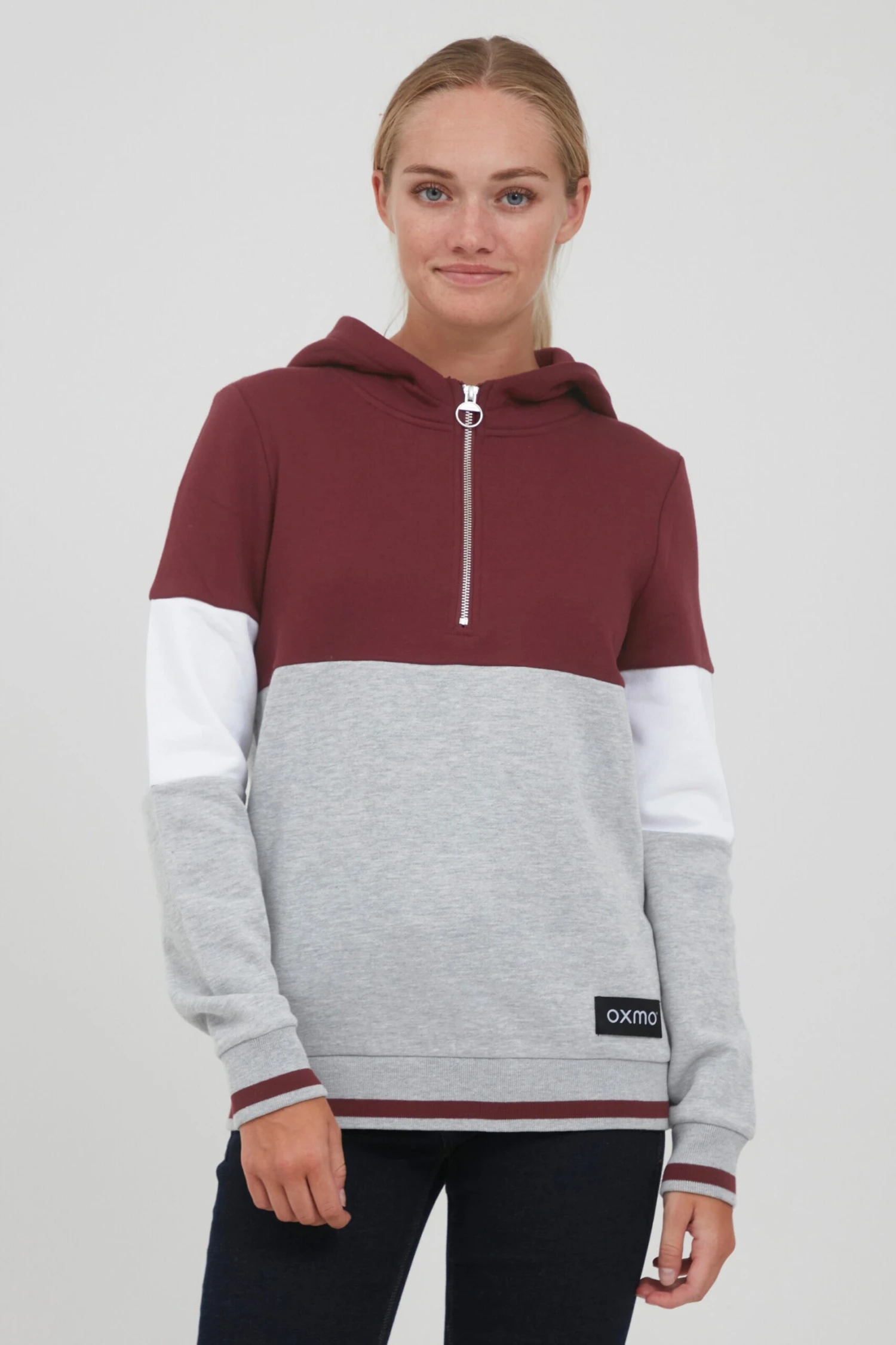 OXMO Hoodies Sweatshirt Omara Dames Grijs Gemêleerd / Wijnrood 2 OXMO Hoodies Sweatshirt Omara Dames Grijs Gemêleerd / Wijnrood - Afbeelding 2